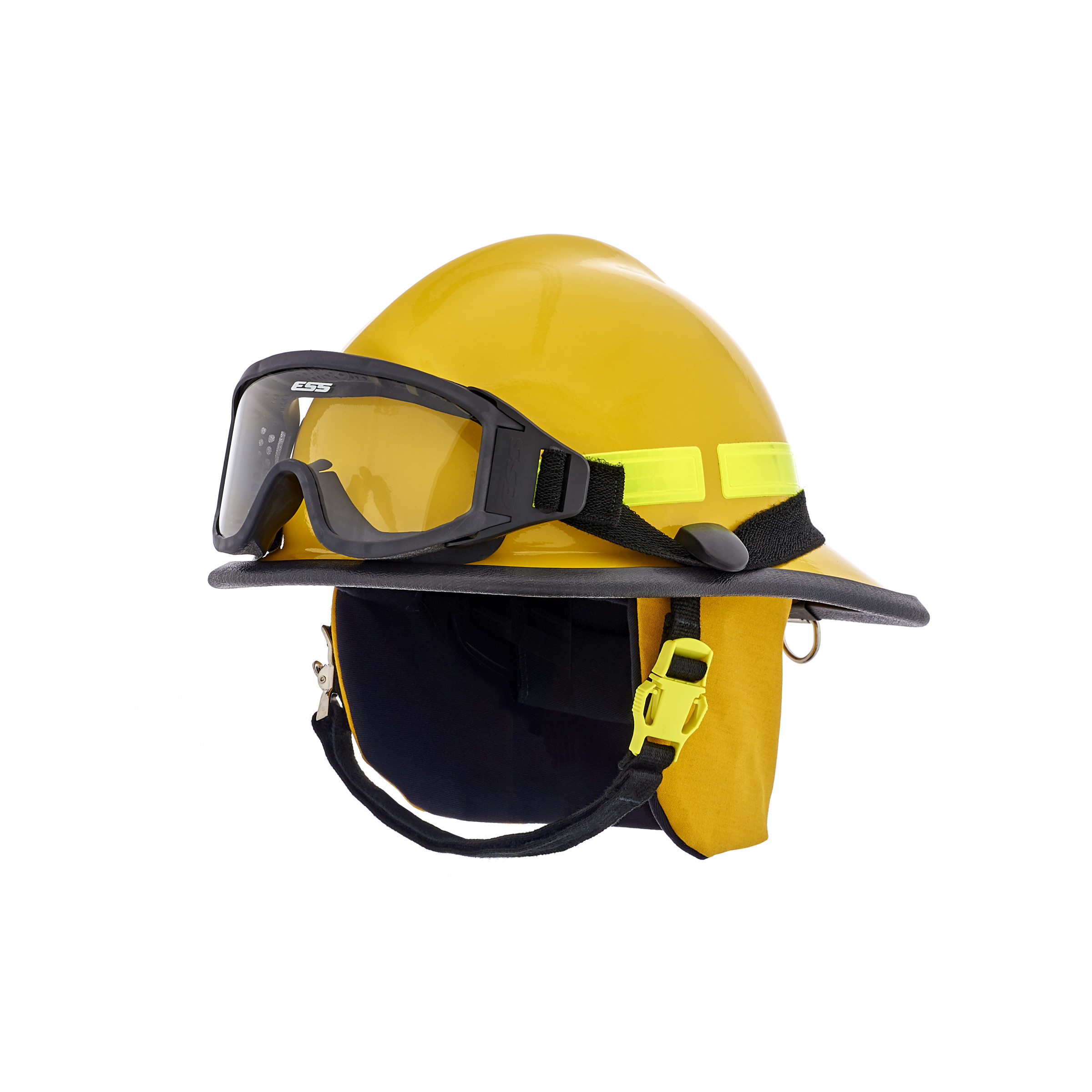 Cairns 660C Metro, Yellow, Cairns ESS Goggles, Standard Flannel Liner, Nomex Earlap, Nomex Chinstrap w/ Quick Release & Postman Slide, Lime/Yellow Reflexite, Bar